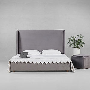 California King Size Fabric Bed (Velvet, Grey)