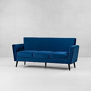 Cairo Wooden 3 Seater Sofa in Velvet Fabric in Blue Color