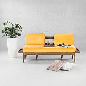 Minika 2 Seater Wooden Sofa (Velvet, Yellow)