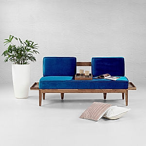 Minika 2 Seater Wooden Sofa (Velvet, Blue)