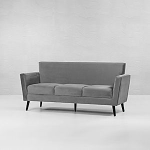 Cairo Wooden 3 Seater Sofa in Velvet Fabric in Grey Color