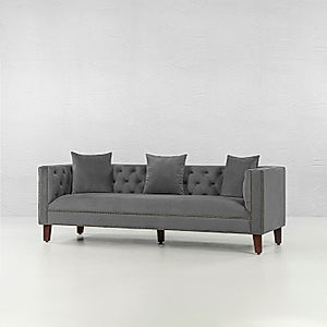 Manchester 3 Seater Wooden Sofa (Velvet, Grey)