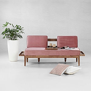 Minika 2 Seater Wooden Sofa in Mauve Color