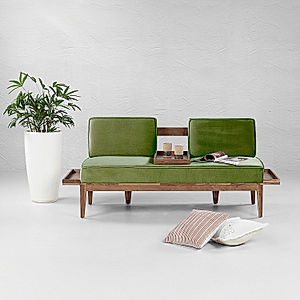 Minika 2 Seater Wooden Sofa (Velvet, Green)