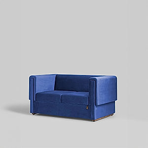 California 2 Seater Blue Velvet Fabric Sofa