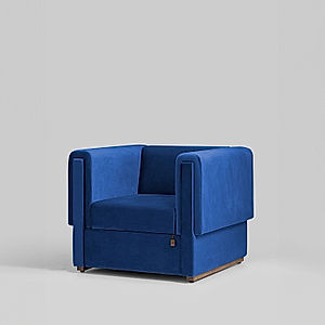 California 1 Seater Fabric Sofa (Velvet, Blue)