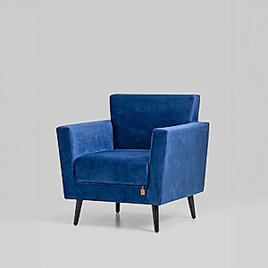 Cairo Wooden 1 Seater Sofa in Velvet Fabric in Blue Color