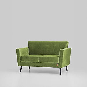 Cairo Wooden 2 Seater Sofa in Velvet Fabric in Green Color