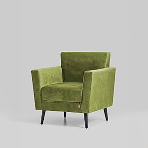 Cairo Wooden 1 Seater Sofa in Velvet Fabric in Green Color