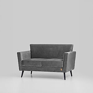 Cairo Wooden 2 Seater Sofa in Velvet Fabric in Grey Color