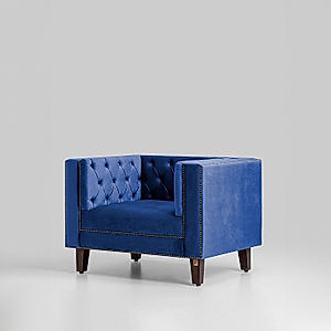 Manchester 1 seater Velvet Sofa in Blue Color