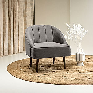 Logan Wooden Accent Chair (Velvet, Grey)