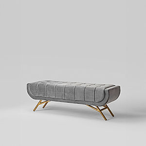 Theo Bench with Golden PVD Metal Legs (Velvet, Grey)