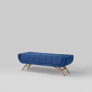 Theo Bench with Golden PVD Metal Legs (Velvet, Blue)