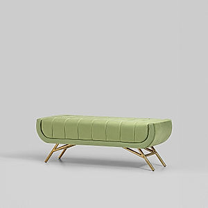 Theo Bench with Golden PVD Metal Legs (Velvet, Green)