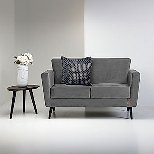 Cairo Wooden 2 Seater Sofa (Velvet, Grey)