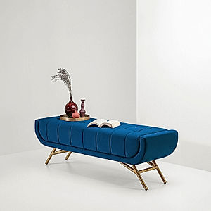 Theo Fabric Bench with Metal Legs (Velvet, Blue)