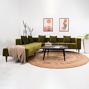 Audrey Wooden L Shape Sofa in Green Color