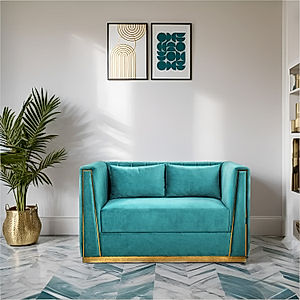 Oslo 2 Seater Fabric Sofa (Velvet, Sea Green Color)