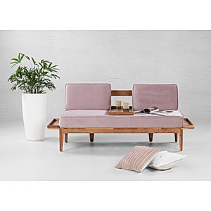 Minika 2 Seater Wooden Sofa in Pink Color