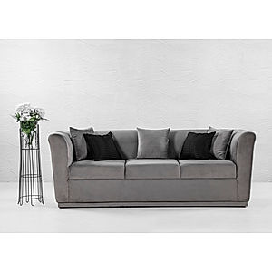 Hudson 3 Seater Velvet Sofa in Grey Color