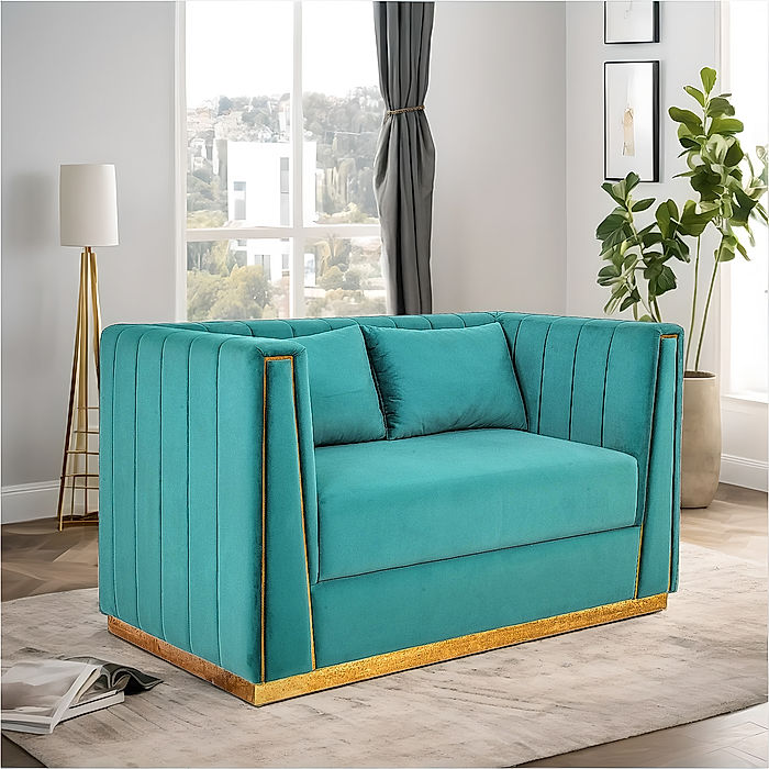 Oslo 2 Seater Fabric Sofa (Velvet, Sea Green Color)