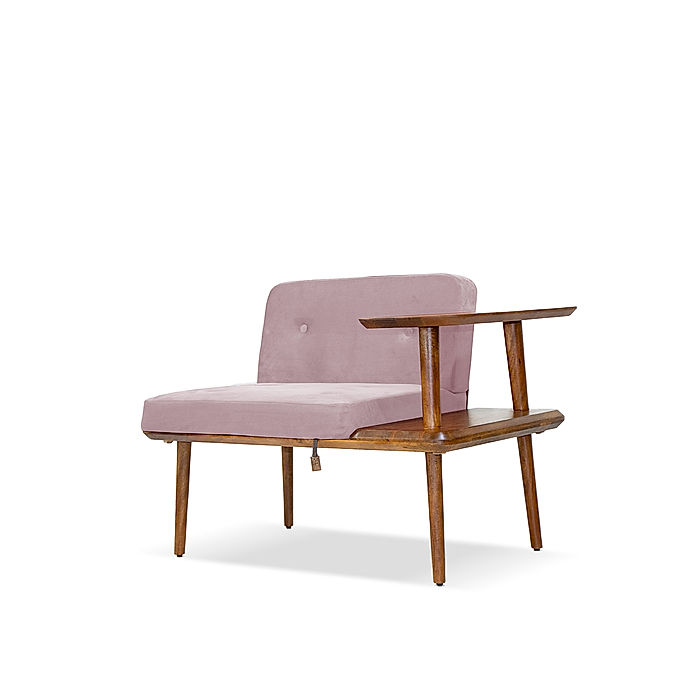 Domino Wooden Accent Chair (Velvet, Pink)