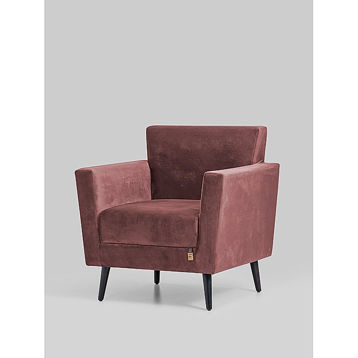 Cairo Wooden 1 Seater Sofa in Velvet Fabric in Mauve Color
