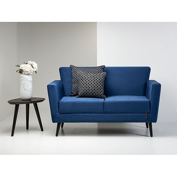 Cairo Wooden 2 Seater Sofa in Velvet Fabric in Blue Color