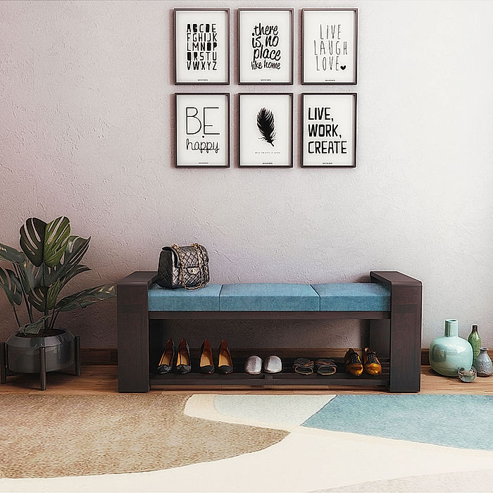 Collab Wooden Bench (Velvet, Blue)