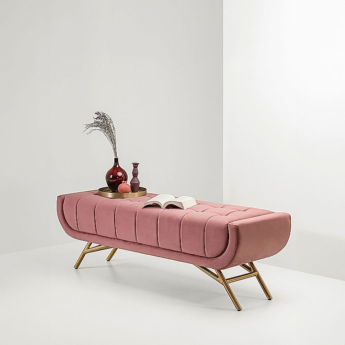 Theo Fabric Bench with Metal Legs (Velvet, Mauve)