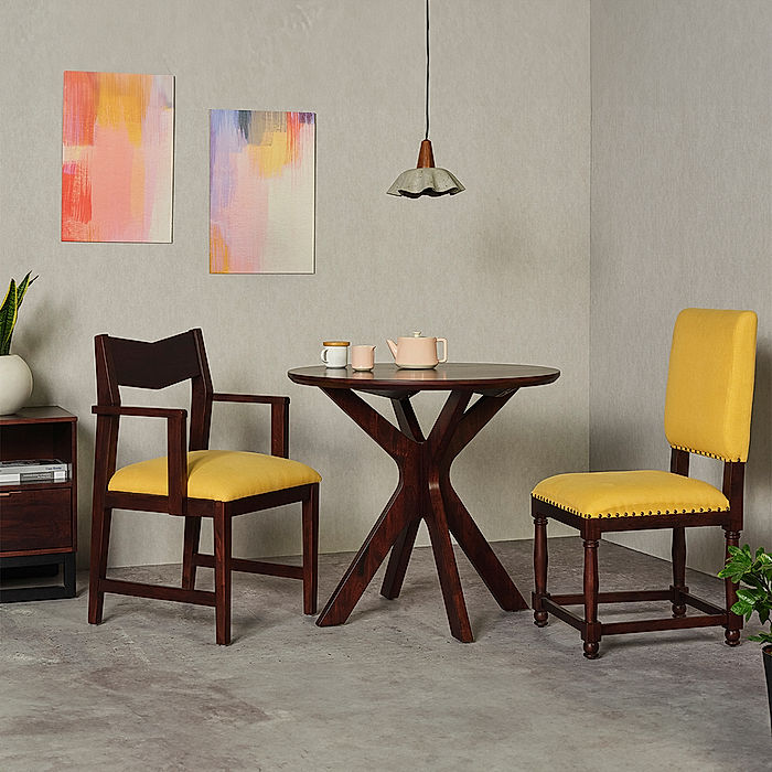 Newton Wooden Dining Chair(Linen,Yellow) - Set of 2