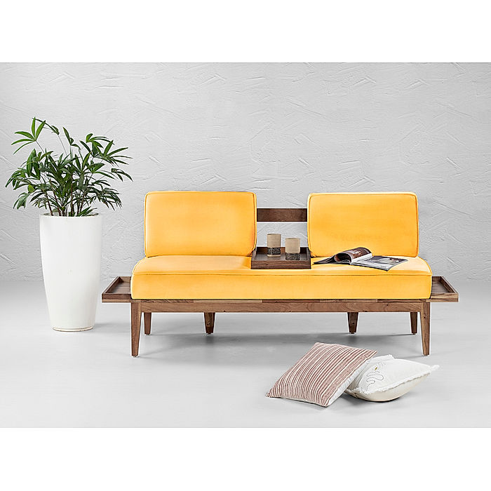 Minika 2 Seater Wooden Sofa in Yellow Color