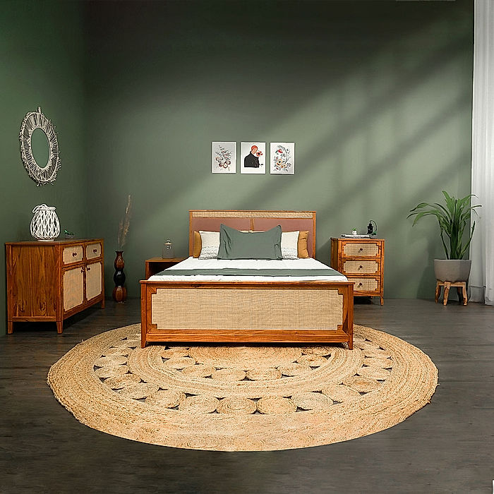 Barrow Rattan Bed with Storage (Natural Finish)