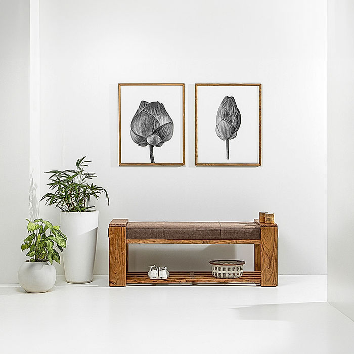 Collab Wooden Bench (Brown, Velvet)