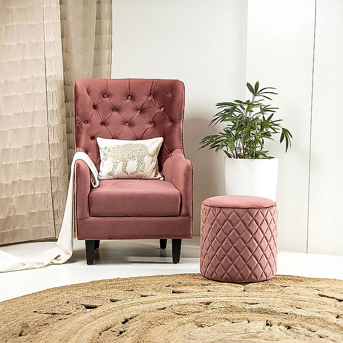 August Wooden Accent Chair (Velvet, Mauve)