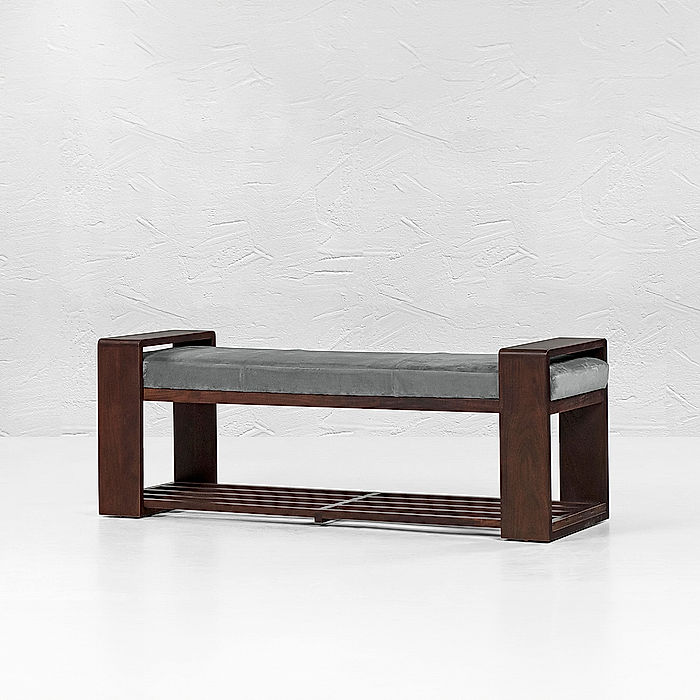 Collab Wooden Bench (Velvet, Grey)