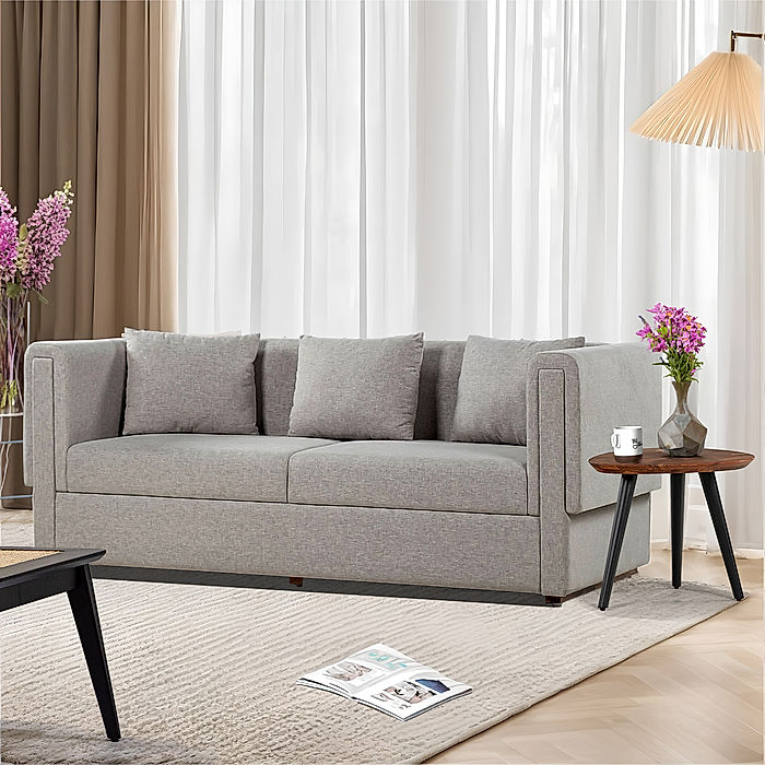 California 3 Seater Fabric Sofa (Linen, Grey)