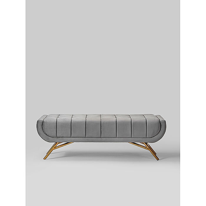 Theo Bench with Golden PVD Metal Legs (Velvet, Grey)