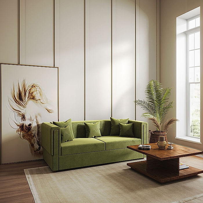 California 3 Seater Velvet Sofa in Green Color