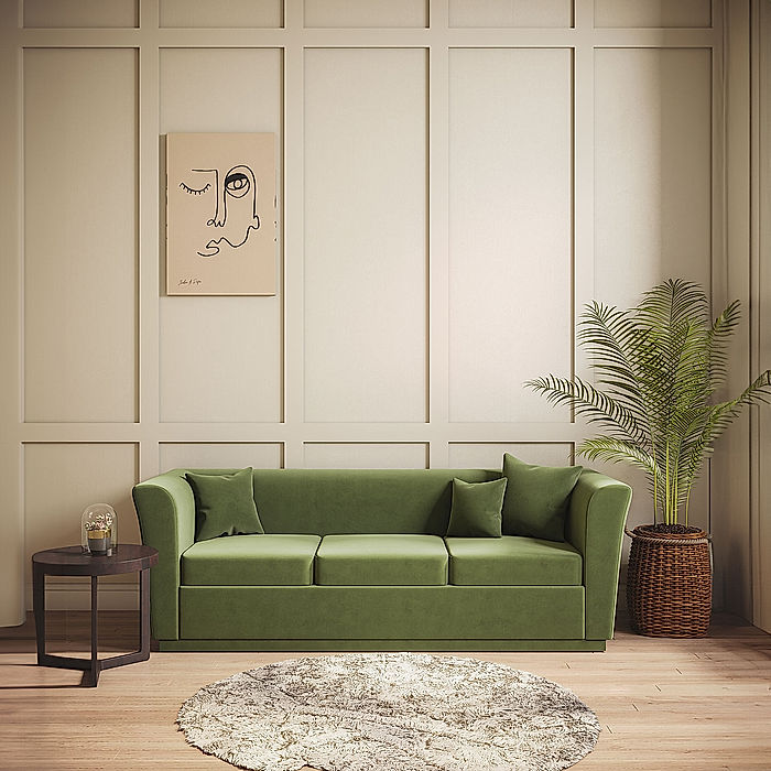Hudson 3 Seater Fabric Sofa  (Velvet, Green)