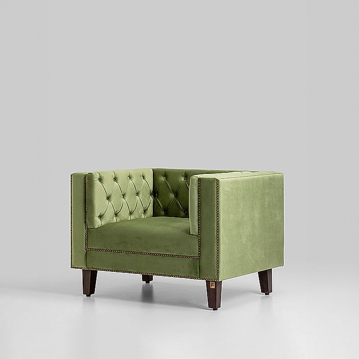 Manchester 1 Seater Wooden Sofa (Velvet, Green)