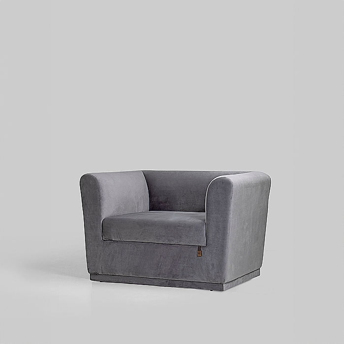 Hudson 1 Seater Fabric Sofa (Velvet, Grey)