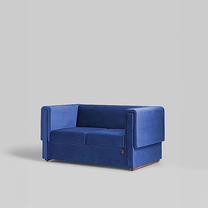 California 2 Seater Fabric Sofa (Velvet, Blue)