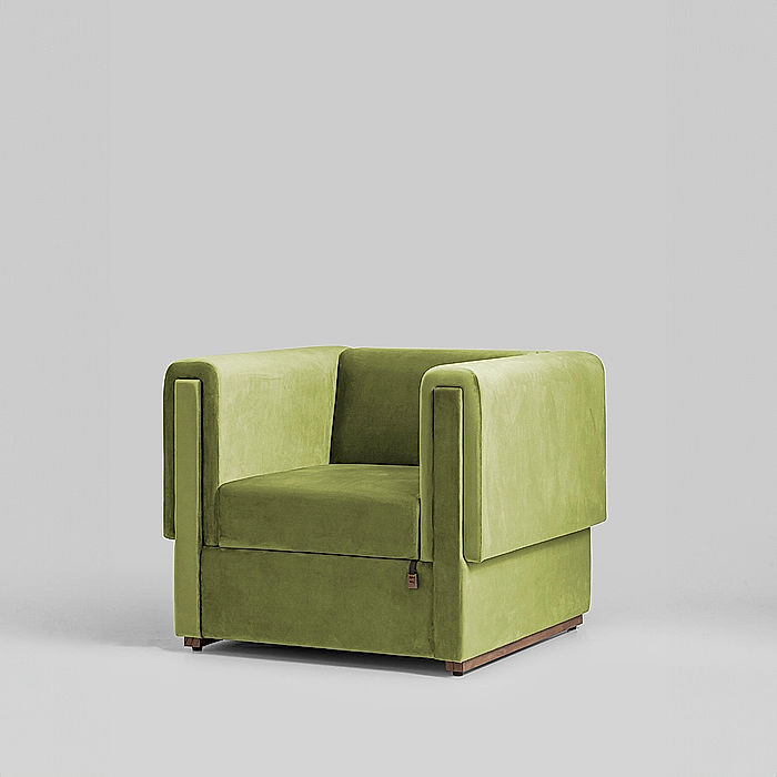 California 1 Seater Fabric Sofa (Velvet, Green)