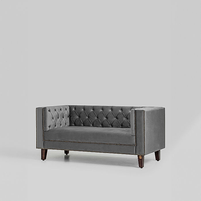 Manchester 2 Seater Wooden Sofa (Velvet, Grey)