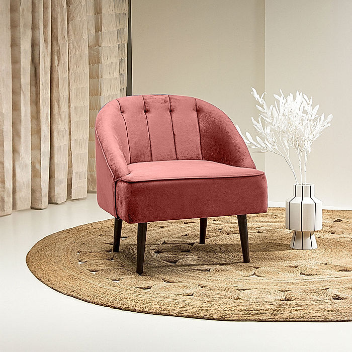 Logan Wooden Accent Chair (Velvet, Mauve)