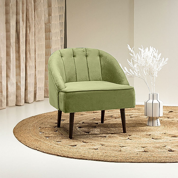 Logan Wooden Accent Chair (Velvet, Green)