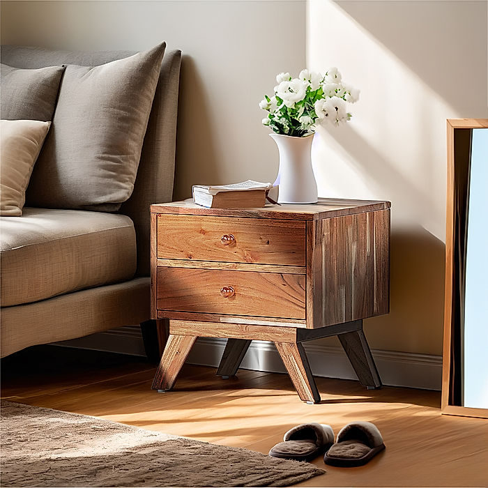 Greek Wooden Bedside Table in Natural Finish