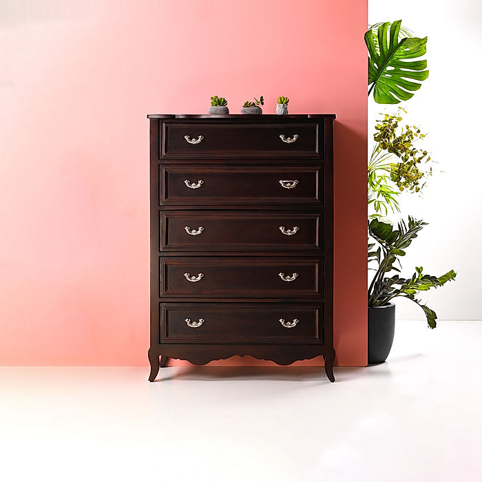 Callisto Wooden 5 Chest of Drawers (Dark Walnut Finish)